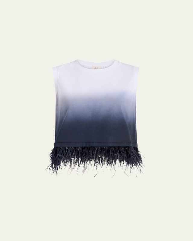 Sleeveless Cropped Feather-Trim Tee